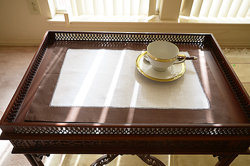 White Hemstitch Placemats 14"x20". Brown Color Border